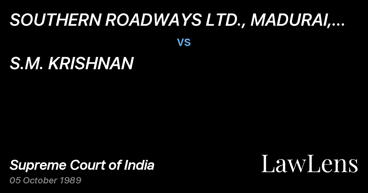 Preview image for SOUTHERN ROADWAYS LTD., MADURAI, BYITS SECRETARY. vs. S.M. KRISHNAN