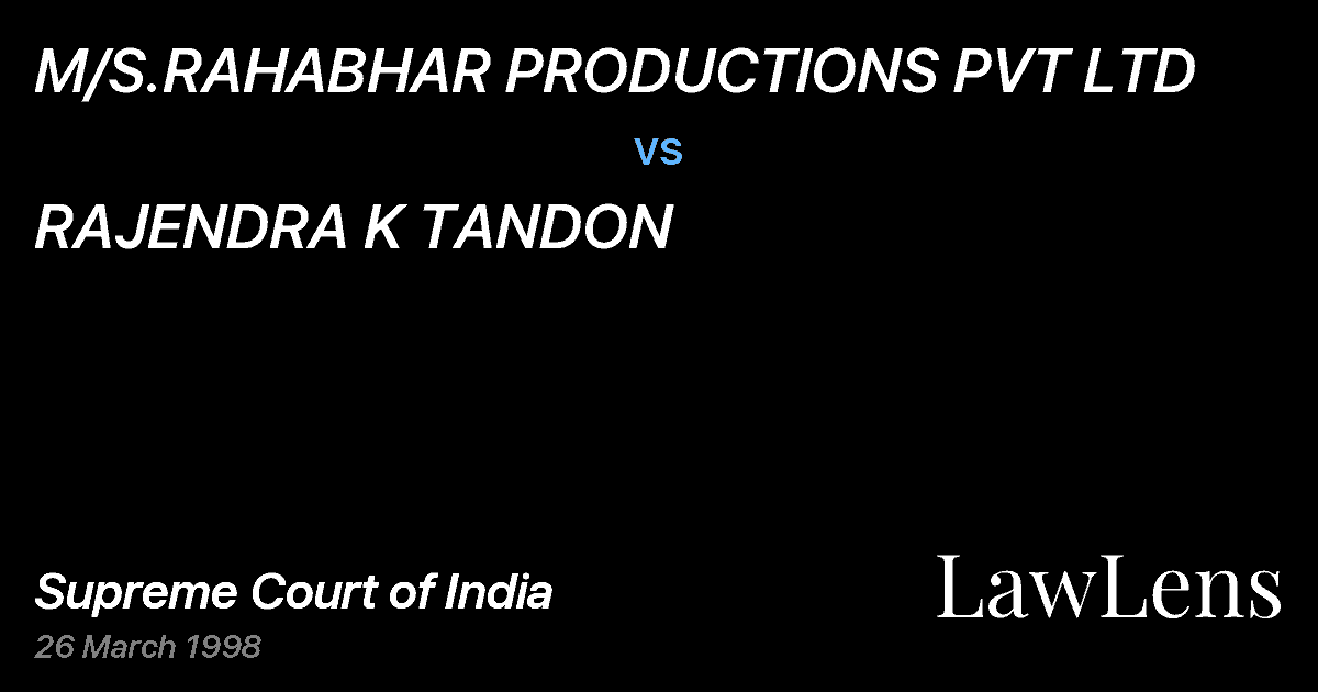 Preview image for M/S.RAHABHAR PRODUCTIONS PVT LTD vs. RAJENDRA K TANDON