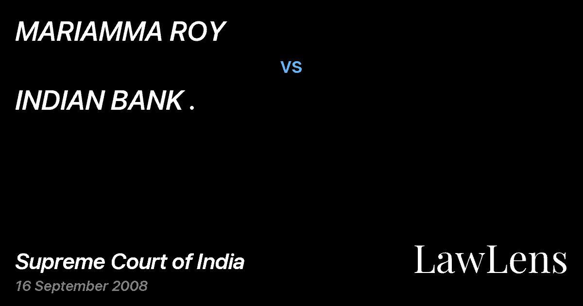 Preview image for MARIAMMA ROY vs. INDIAN BANK .
