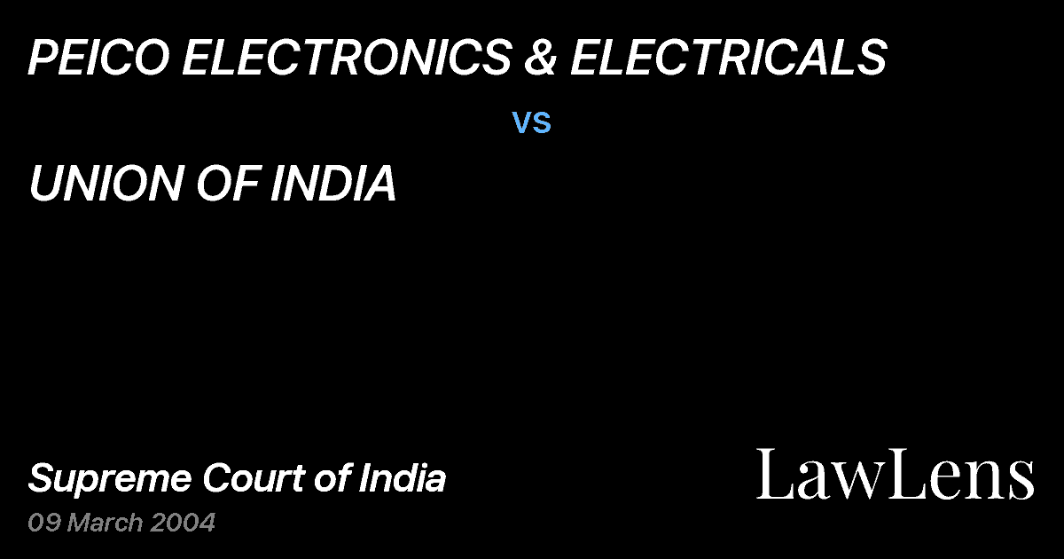 Preview image for PEICO ELECTRONICS & ELECTRICALS vs. UNION OF INDIA