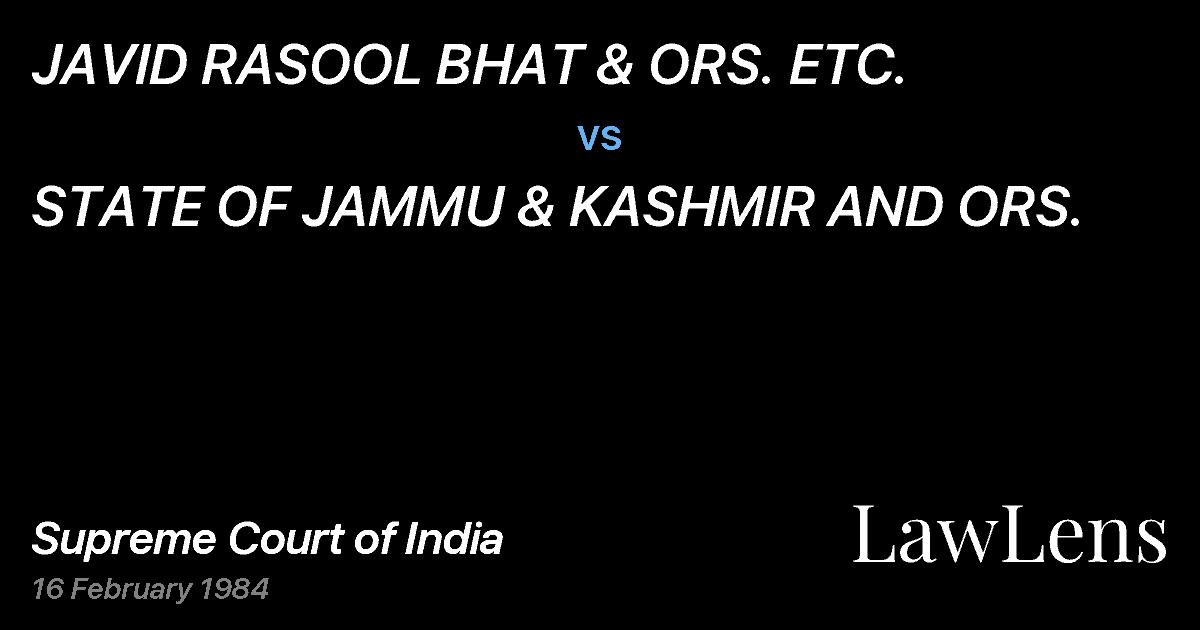 Preview image for JAVID RASOOL BHAT & ORS. ETC. vs. STATE OF JAMMU & KASHMIR AND ORS.