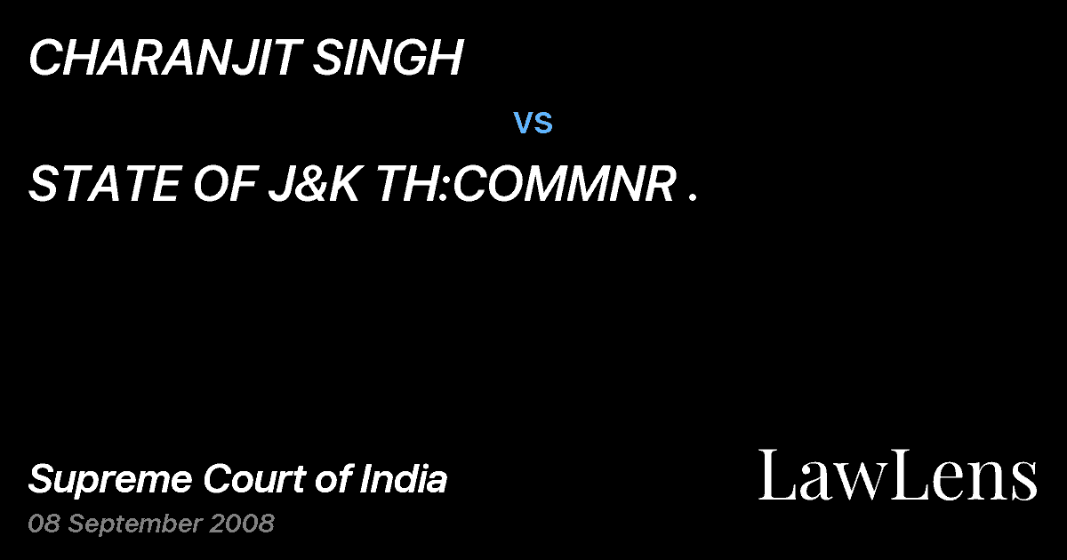 Preview image for CHARANJIT SINGH vs. STATE OF J&K TH:COMMNR .