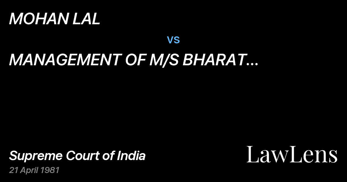 Preview image for MOHAN LAL vs. MANAGEMENT OF M/S BHARAT ELECTRONICS LTD.