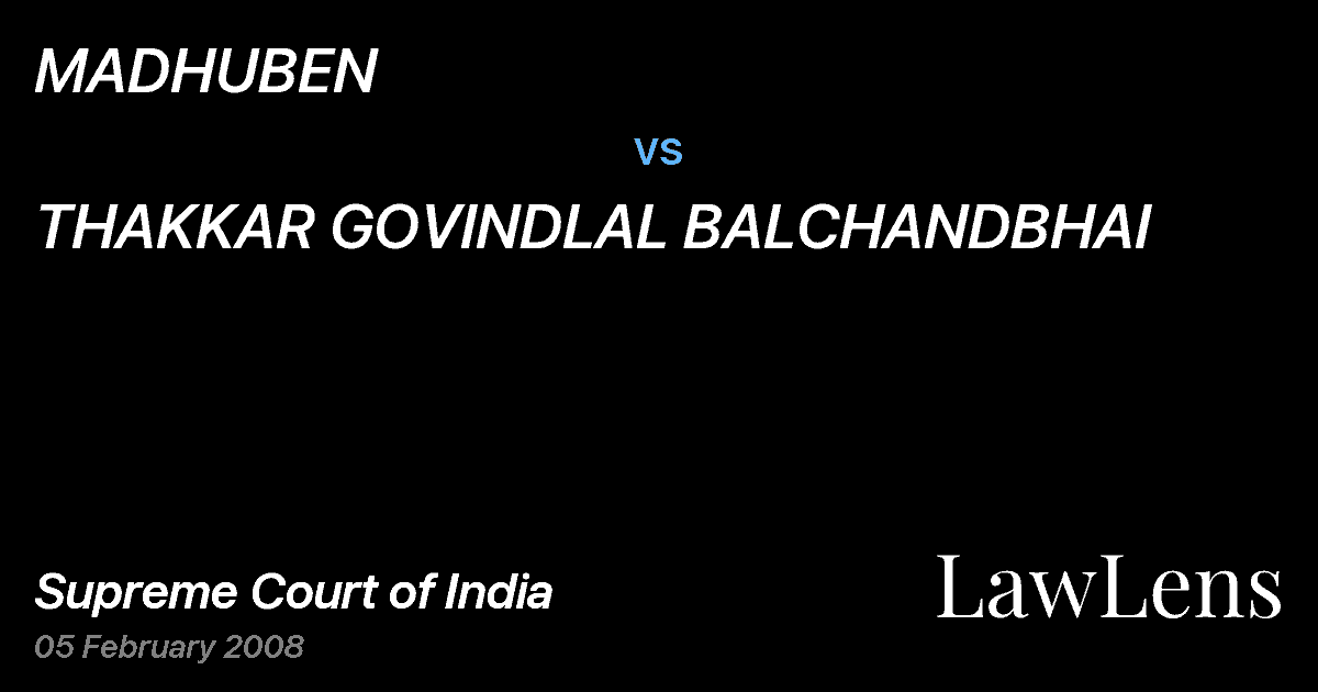 Preview image for MADHUBEN vs. THAKKAR GOVINDLAL BALCHANDBHAI