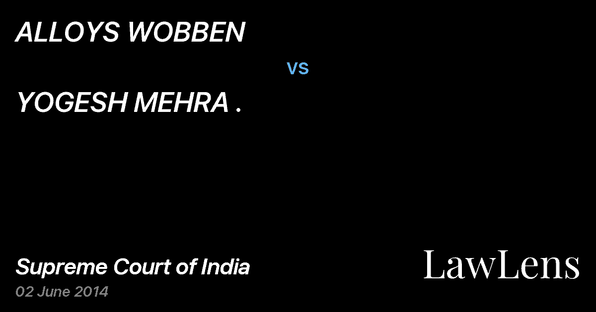 Preview image for ALLOYS WOBBEN vs. YOGESH MEHRA .