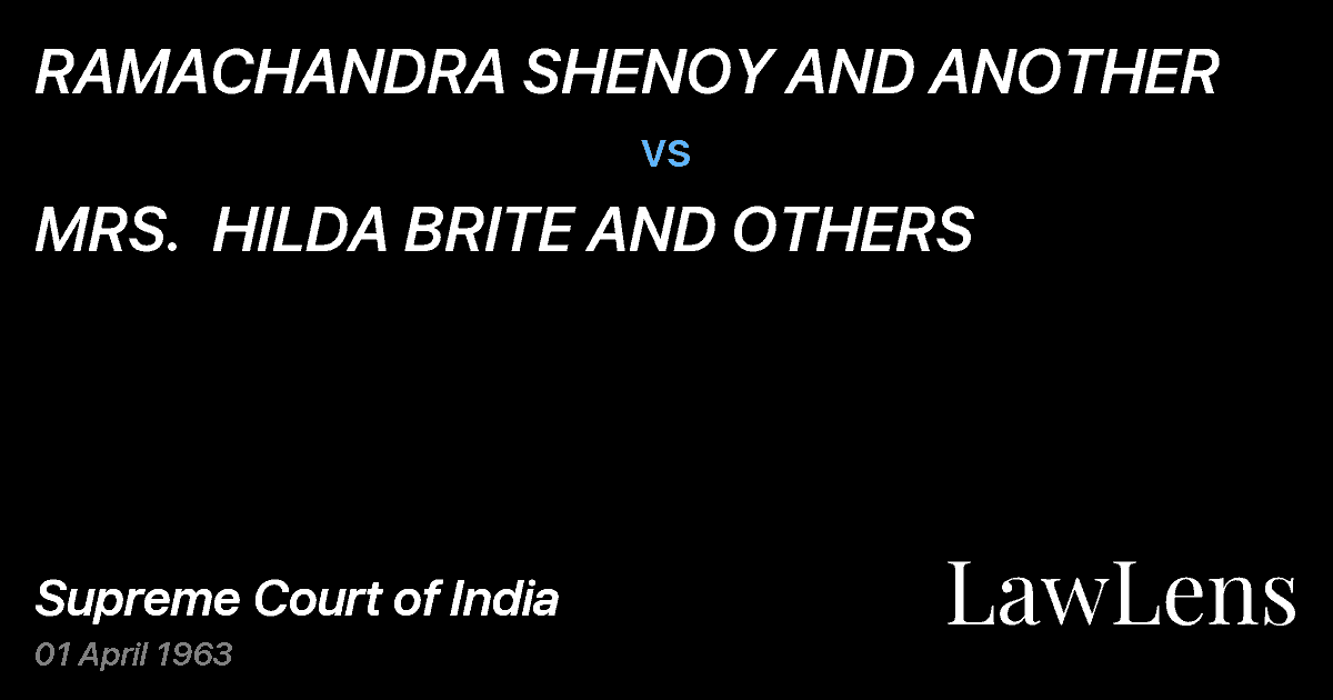 Preview image for RAMACHANDRA SHENOY AND ANOTHER vs. MRS.  HILDA BRITE AND OTHERS