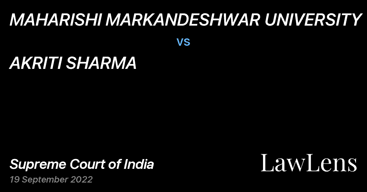 Preview image for MAHARISHI MARKANDESHWAR UNIVERSITY vs. AKRITI SHARMA