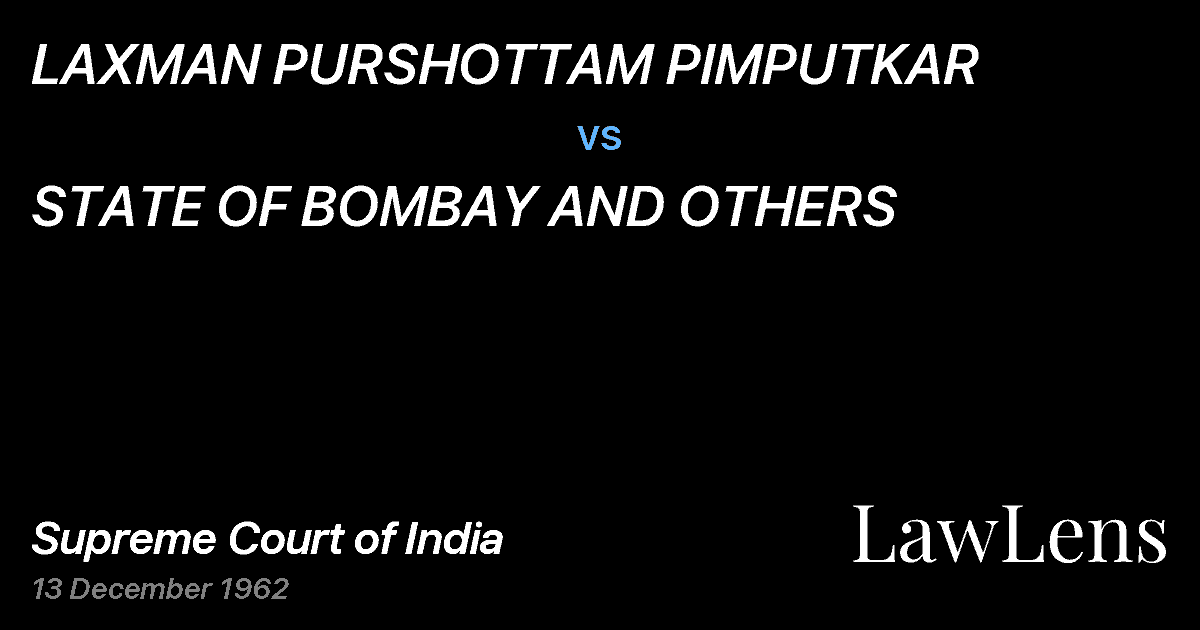 Preview image for LAXMAN PURSHOTTAM PIMPUTKAR vs. STATE OF BOMBAY AND OTHERS