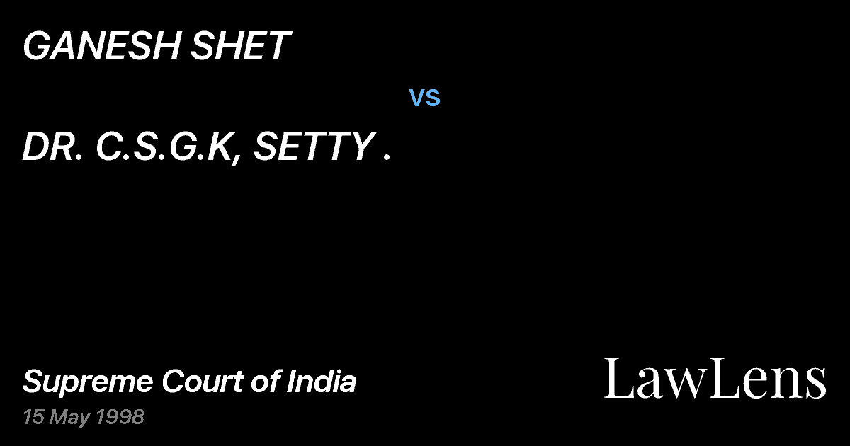 Preview image for GANESH SHET vs. DR. C.S.G.K, SETTY .