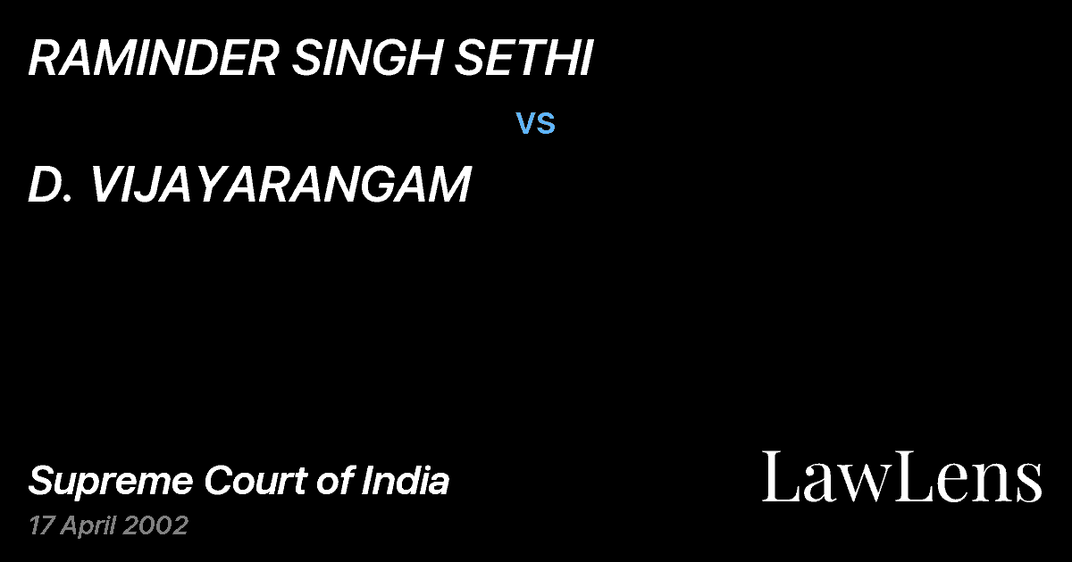 Preview image for RAMINDER SINGH SETHI vs. D. VIJAYARANGAM