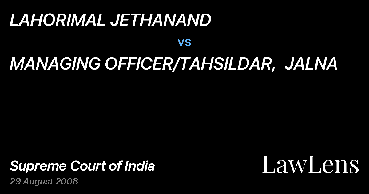 Preview image for LAHORIMAL JETHANAND vs. MANAGING OFFICER/TAHSILDAR,  JALNA