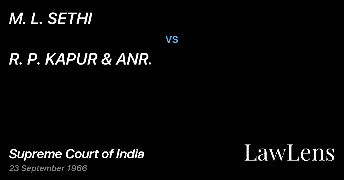 Preview image for M. L. SETHI vs. R. P. KAPUR & ANR.