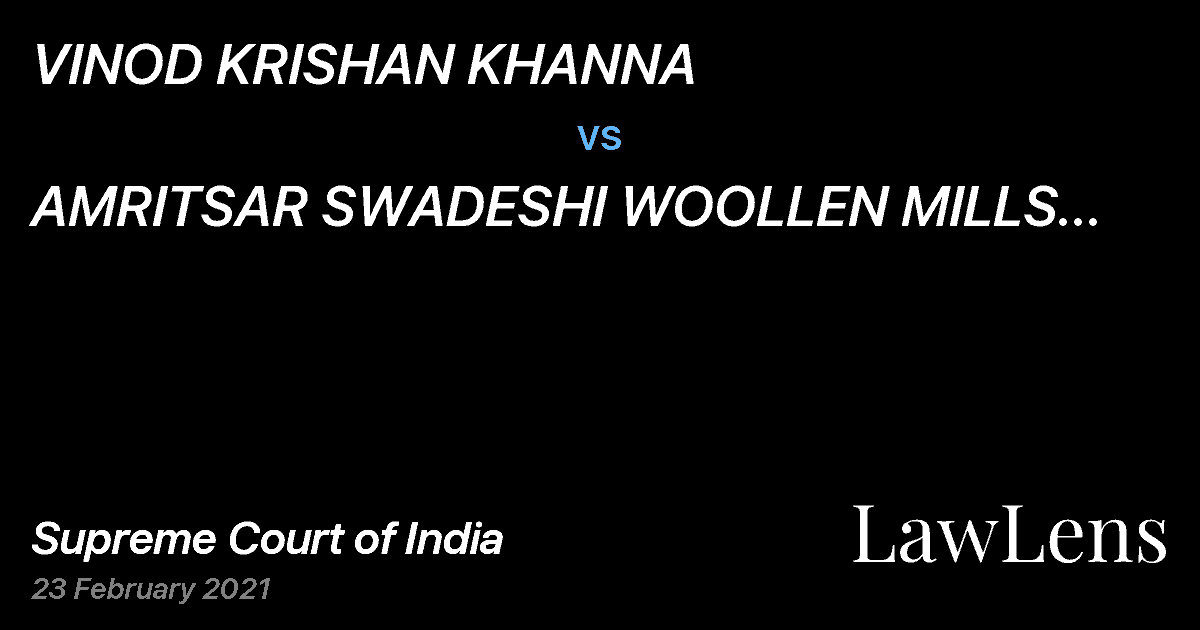 Preview image for VINOD KRISHAN KHANNA vs. AMRITSAR SWADESHI WOOLLEN MILLS PRIVATE LIMITED