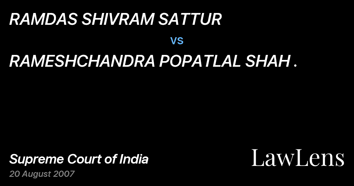 Preview image for RAMDAS SHIVRAM SATTUR vs. RAMESHCHANDRA POPATLAL SHAH .