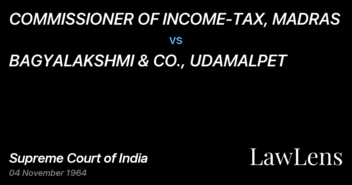 Preview image for COMMISSIONER OF INCOME-TAX, MADRAS vs. BAGYALAKSHMI & CO., UDAMALPET