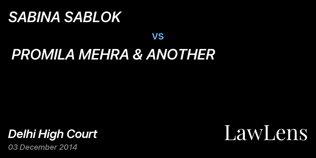 Preview image for SABINA SABLOK vs. PROMILA MEHRA & ANOTHER