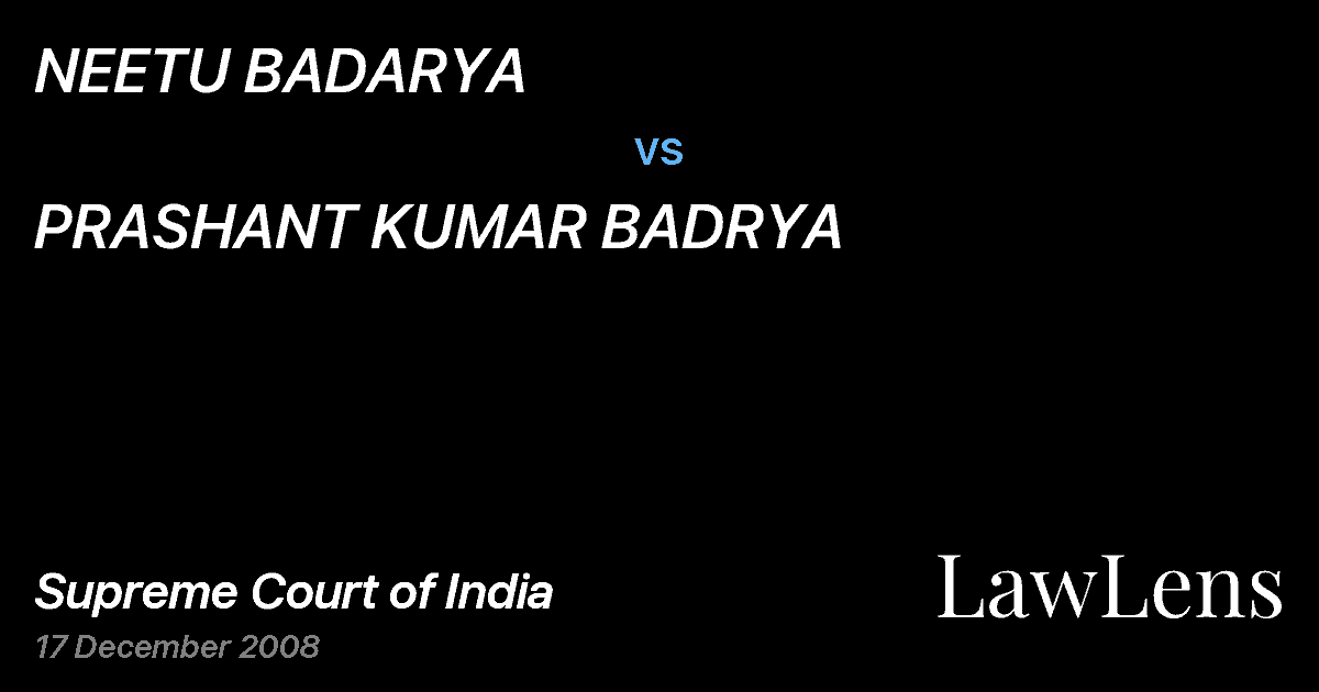 Preview image for NEETU BADARYA vs. PRASHANT KUMAR BADRYA