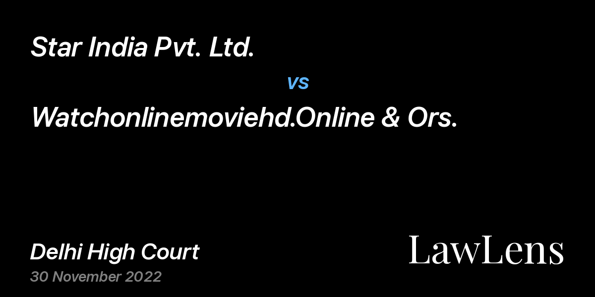 Preview image for Star India Pvt. Ltd. vs. Watchonlinemoviehd.Online & Ors.