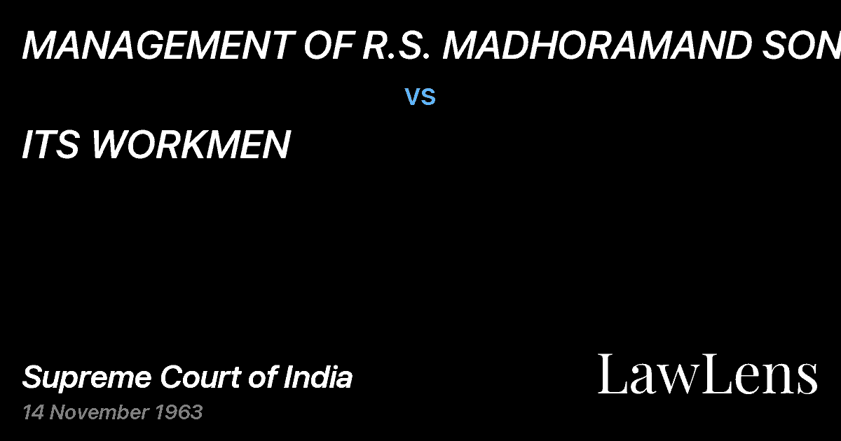 Preview image for MANAGEMENT OF R.S. MADHORAMAND SONS AGENCIES (P) LTD. vs. ITS WORKMEN