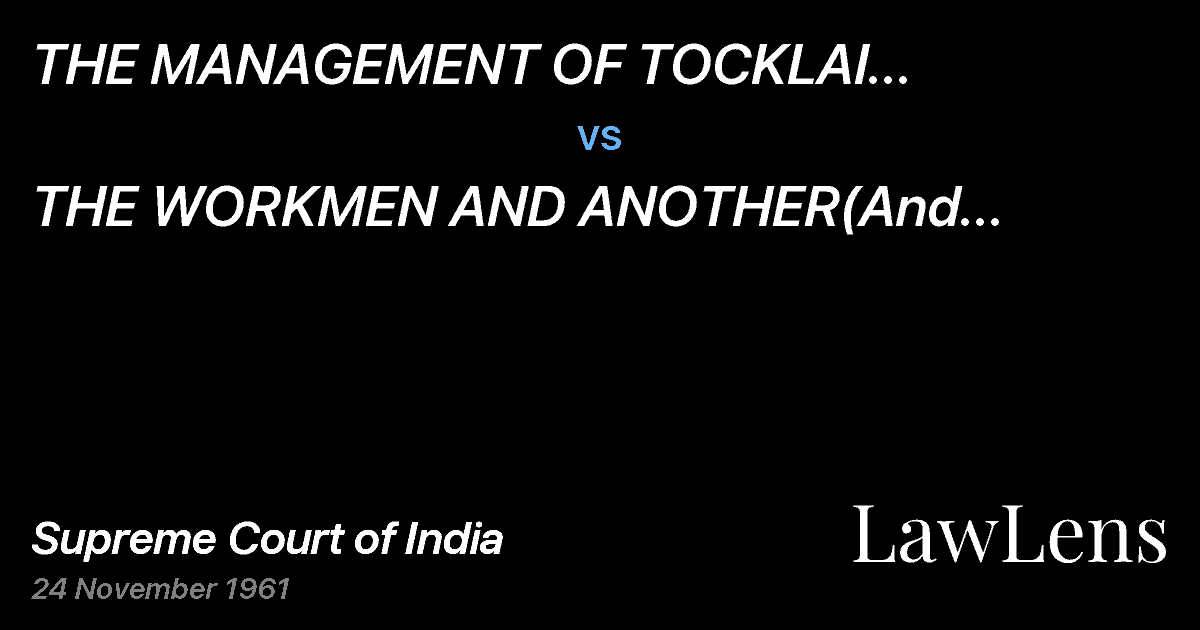 Preview image for THE MANAGEMENT OF TOCKLAI EXPERIMENTAL STATIONREPRESENTED vs. THE WORKMEN AND ANOTHER(And connected appeal)