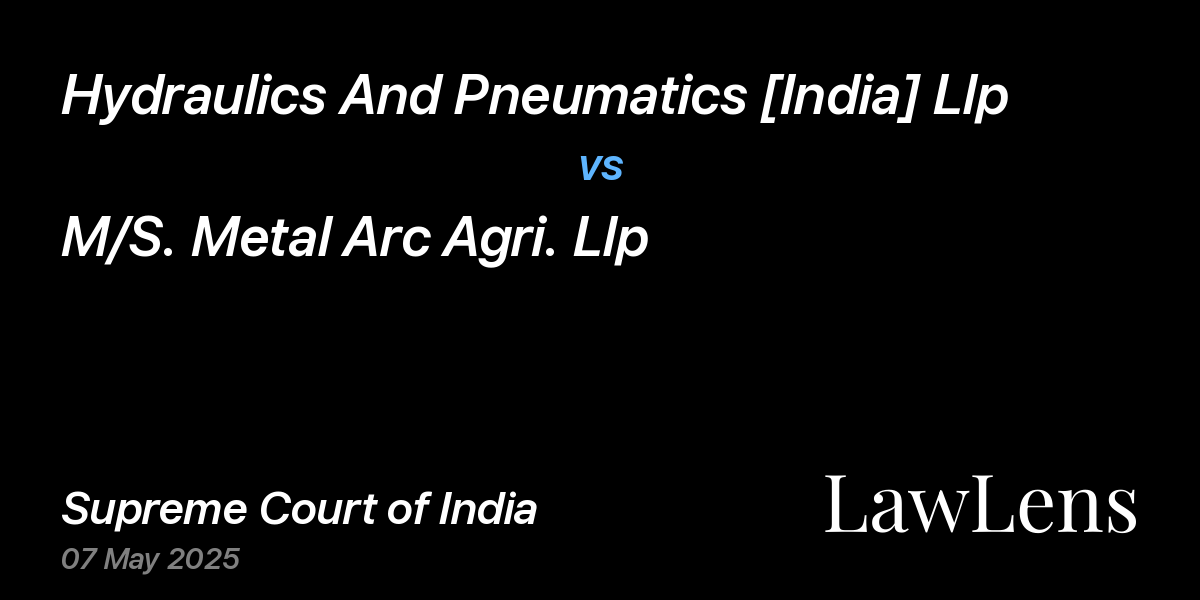 Preview image for Hydraulics And Pneumatics [India] Llp vs. M/S. Metal Arc Agri. Llp