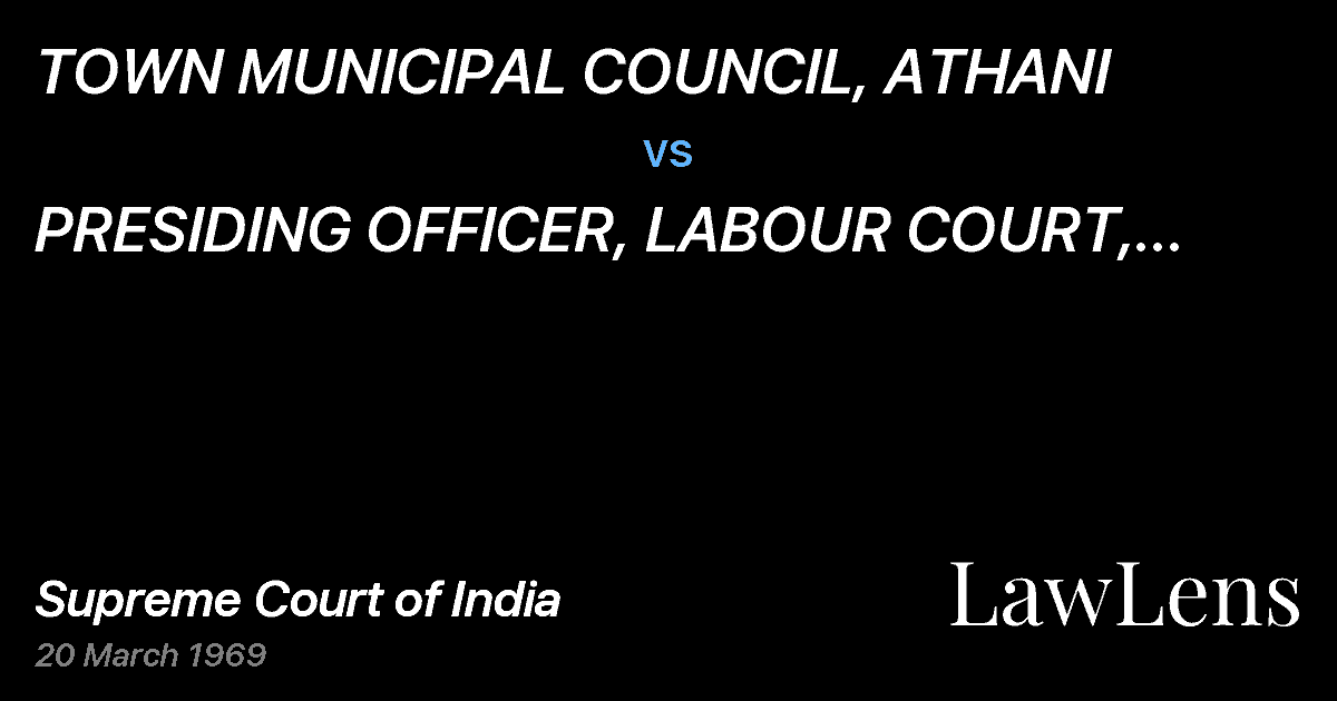 Preview image for TOWN MUNICIPAL COUNCIL, ATHANI vs. PRESIDING OFFICER, LABOUR COURT, HUBLI & ORS.