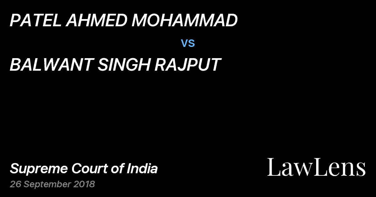 Preview image for PATEL AHMED MOHAMMAD vs. BALWANT SINGH RAJPUT