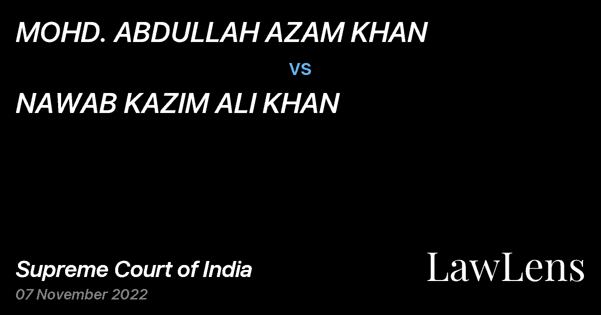 Preview image for MOHD. ABDULLAH AZAM KHAN vs. NAWAB KAZIM ALI KHAN