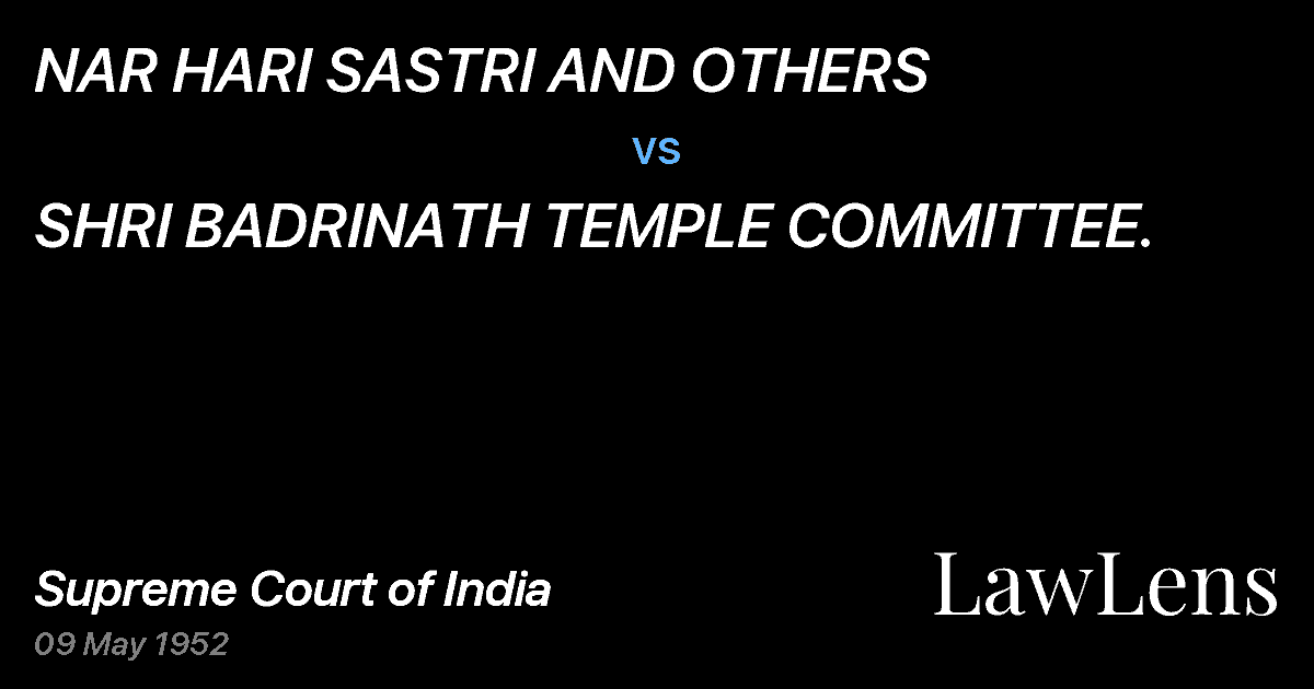 Preview image for NAR HARI SASTRI AND OTHERS vs. SHRI BADRINATH TEMPLE COMMITTEE.