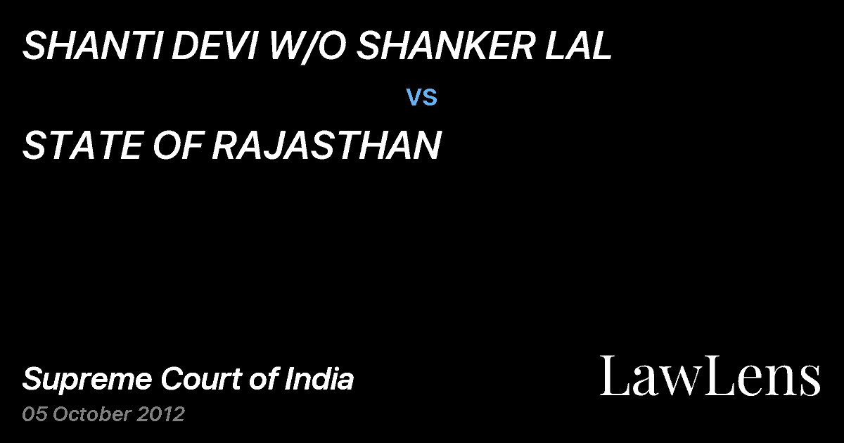 Preview image for SHANTI DEVI W/O SHANKER LAL vs. STATE OF RAJASTHAN
