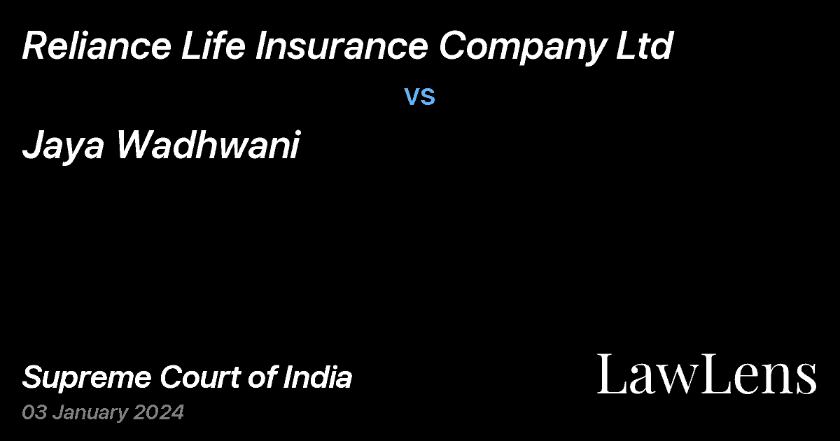 Preview image for Reliance Life Insurance Company Ltd vs. Jaya Wadhwani
