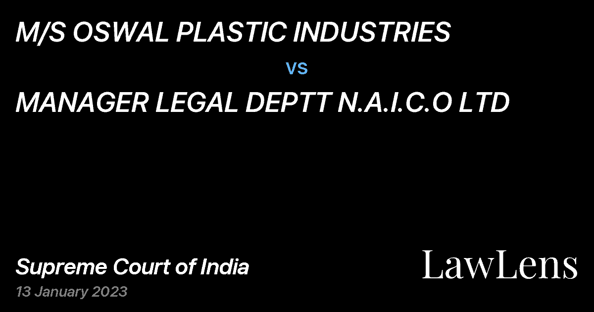Preview image for M/S OSWAL PLASTIC INDUSTRIES vs. MANAGER LEGAL DEPTT N.A.I.C.O LTD