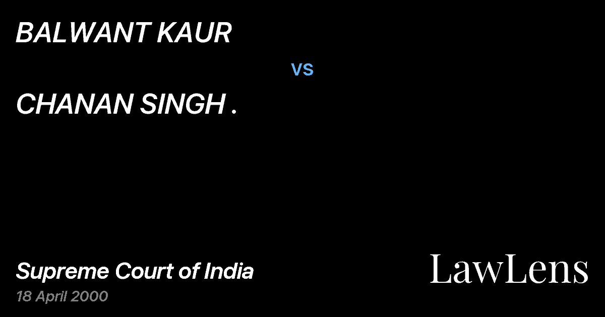 Preview image for BALWANT KAUR vs. CHANAN SINGH .