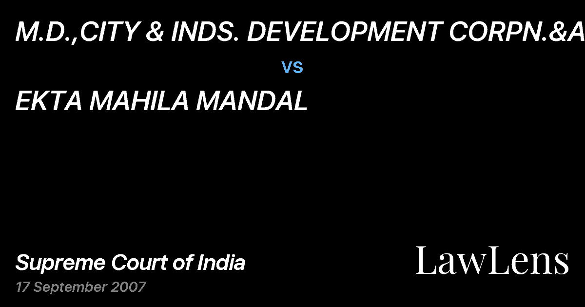 Preview image for M.D.,CITY & INDS. DEVELOPMENT CORPN.&ANR vs. EKTA MAHILA MANDAL