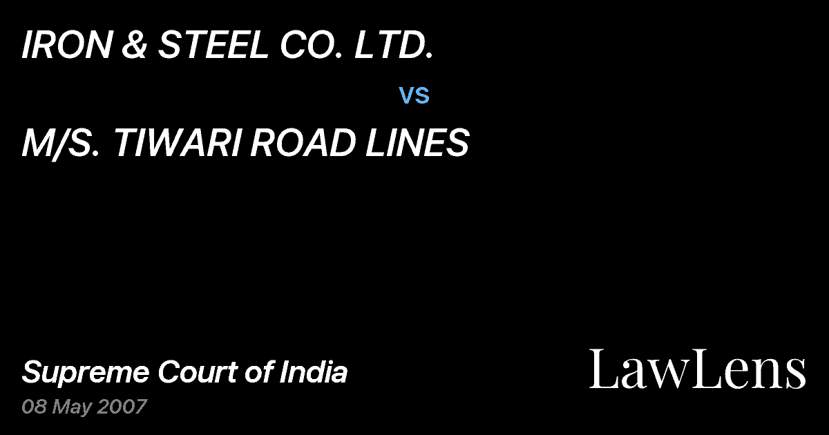 Preview image for IRON & STEEL CO. LTD. vs. M/S. TIWARI ROAD LINES