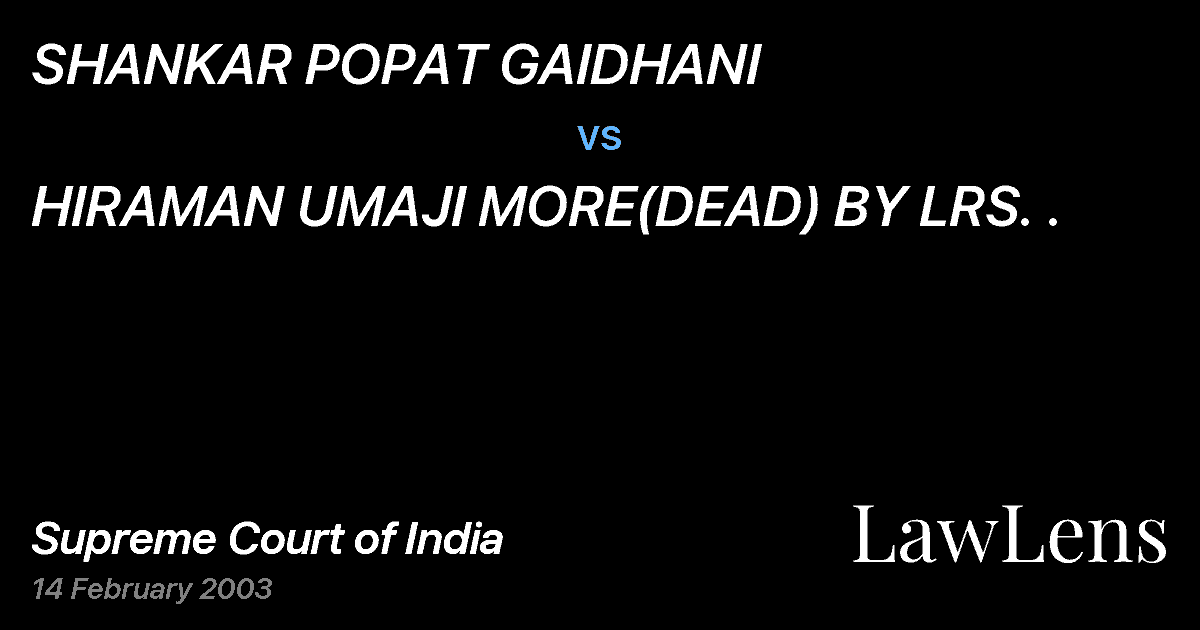 Preview image for SHANKAR POPAT GAIDHANI vs. HIRAMAN UMAJI MORE(DEAD) BY LRS. .