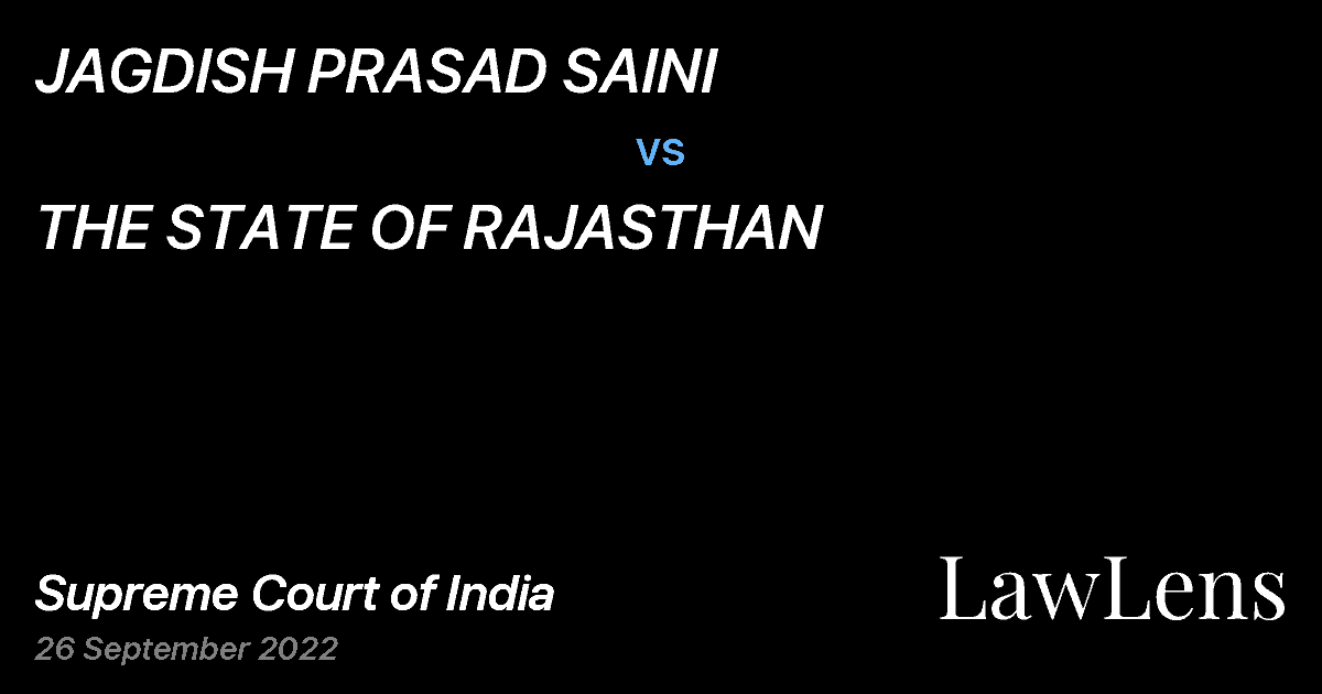 Preview image for JAGDISH PRASAD SAINI vs. THE STATE OF RAJASTHAN