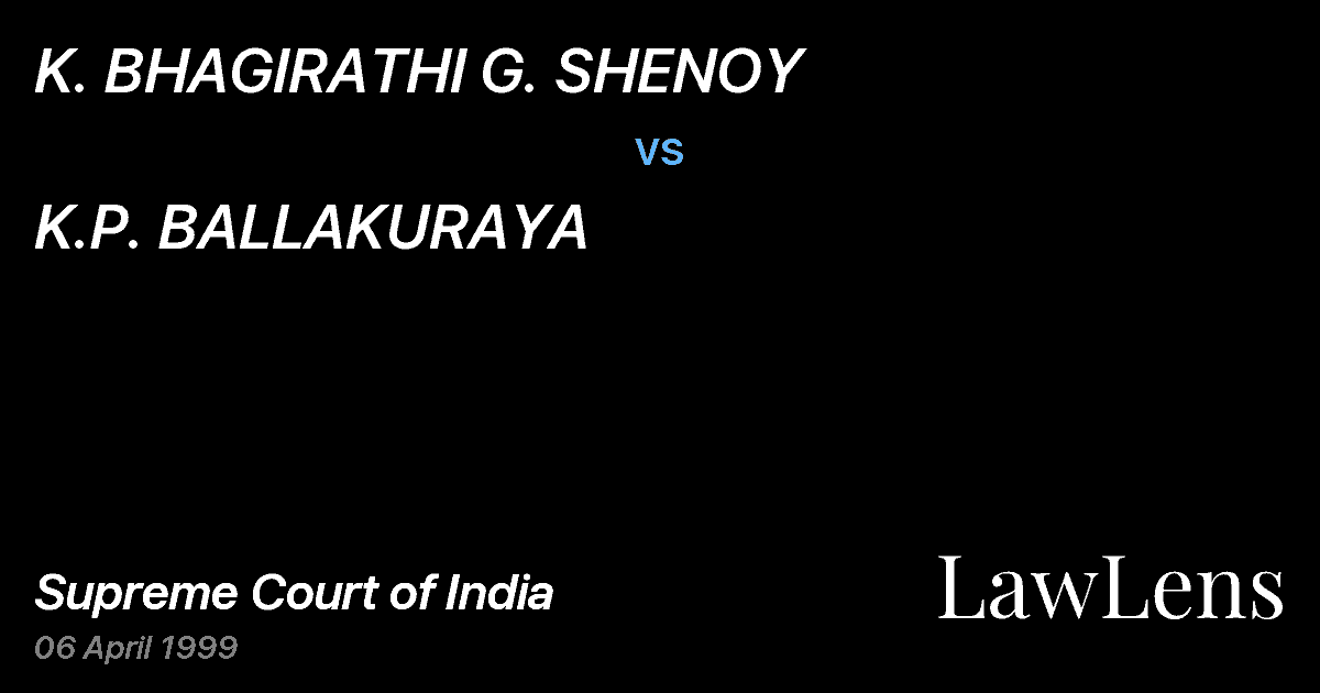 Preview image for K. BHAGIRATHI G. SHENOY vs. K.P. BALLAKURAYA