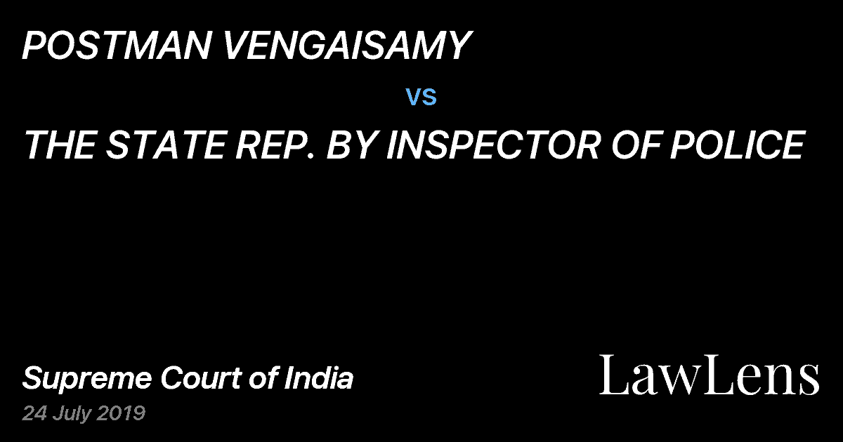 Preview image for POSTMAN VENGAISAMY vs. THE STATE REP. BY INSPECTOR OF POLICE