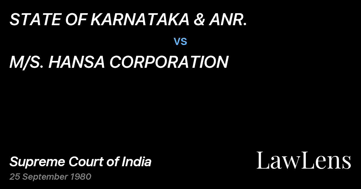 Preview image for STATE OF KARNATAKA & ANR. vs. M/S. HANSA CORPORATION