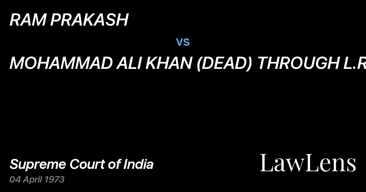 Preview image for RAM PRAKASH vs. MOHAMMAD ALI KHAN (DEAD) THROUGH L.R'S
