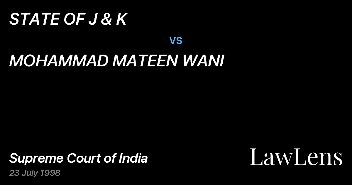 Preview image for STATE OF J & K vs. MOHAMMAD MATEEN WANI