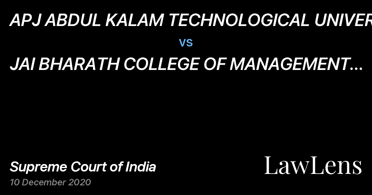Preview image for APJ ABDUL KALAM TECHNOLOGICAL UNIVERSITY vs. JAI BHARATH COLLEGE OF  MANAGEMENT AND ENGINEERING TECHNOLOGY
