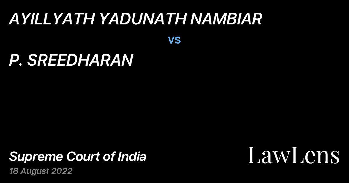 Preview image for AYILLYATH YADUNATH NAMBIAR vs. P. SREEDHARAN
