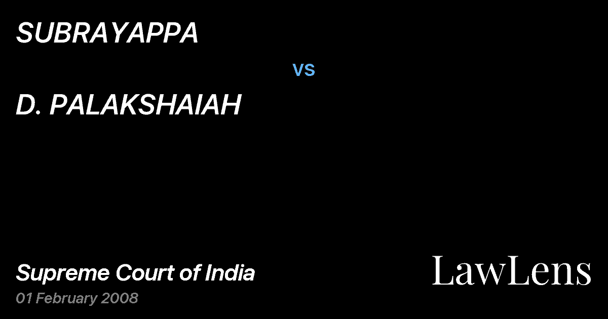 Preview image for SUBRAYAPPA vs. D. PALAKSHAIAH