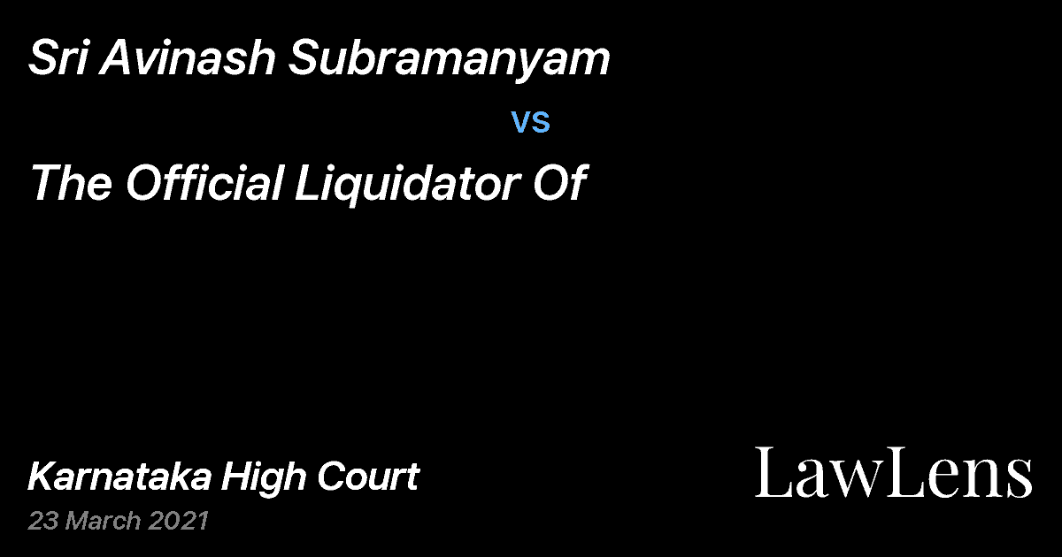 Preview image for Sri Avinash Subramanyam vs. The Official Liquidator Of