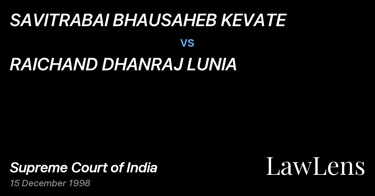 Preview image for SAVITRABAI BHAUSAHEB KEVATE vs. RAICHAND DHANRAJ LUNIA