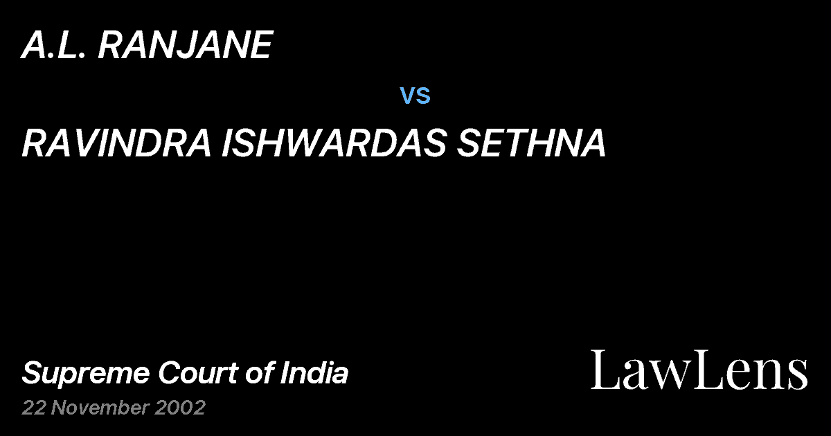 Preview image for A.L. RANJANE vs. RAVINDRA ISHWARDAS SETHNA
