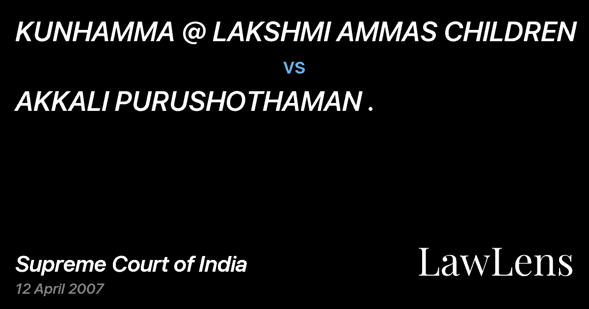 Preview image for KUNHAMMA @ LAKSHMI AMMAS CHILDREN vs. AKKALI PURUSHOTHAMAN .