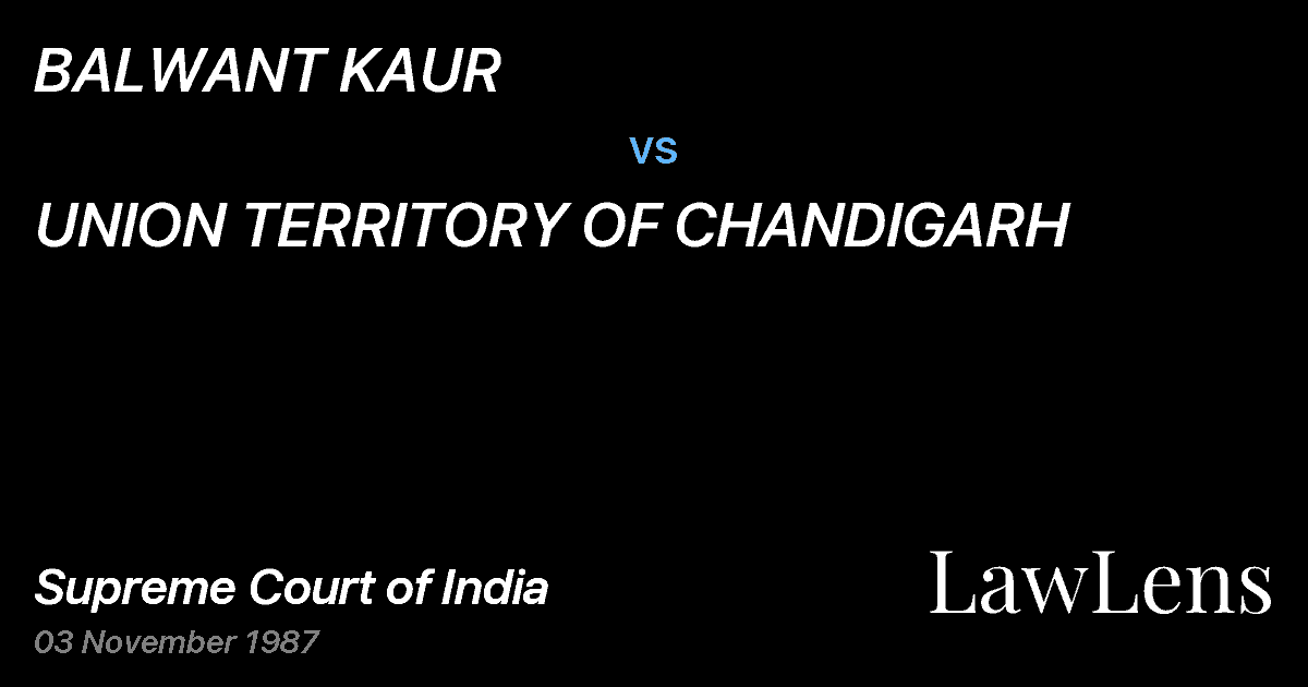 Preview image for BALWANT KAUR vs. UNION TERRITORY OF CHANDIGARH
